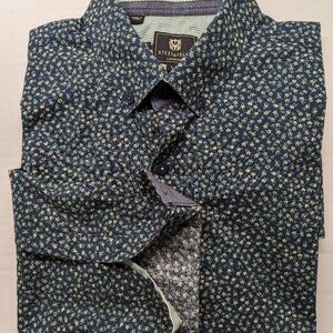 Steel and Jelly London blue yellow green denim accent men's LS shirt sz L